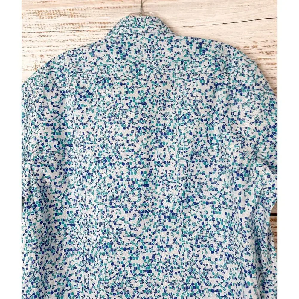 Tailorbyrd Collection Men's Geometric Print Button Down Shirt Blue Size Medium
